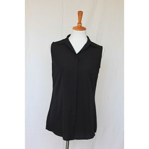 Black Sleeveless Button-Down Blouse
